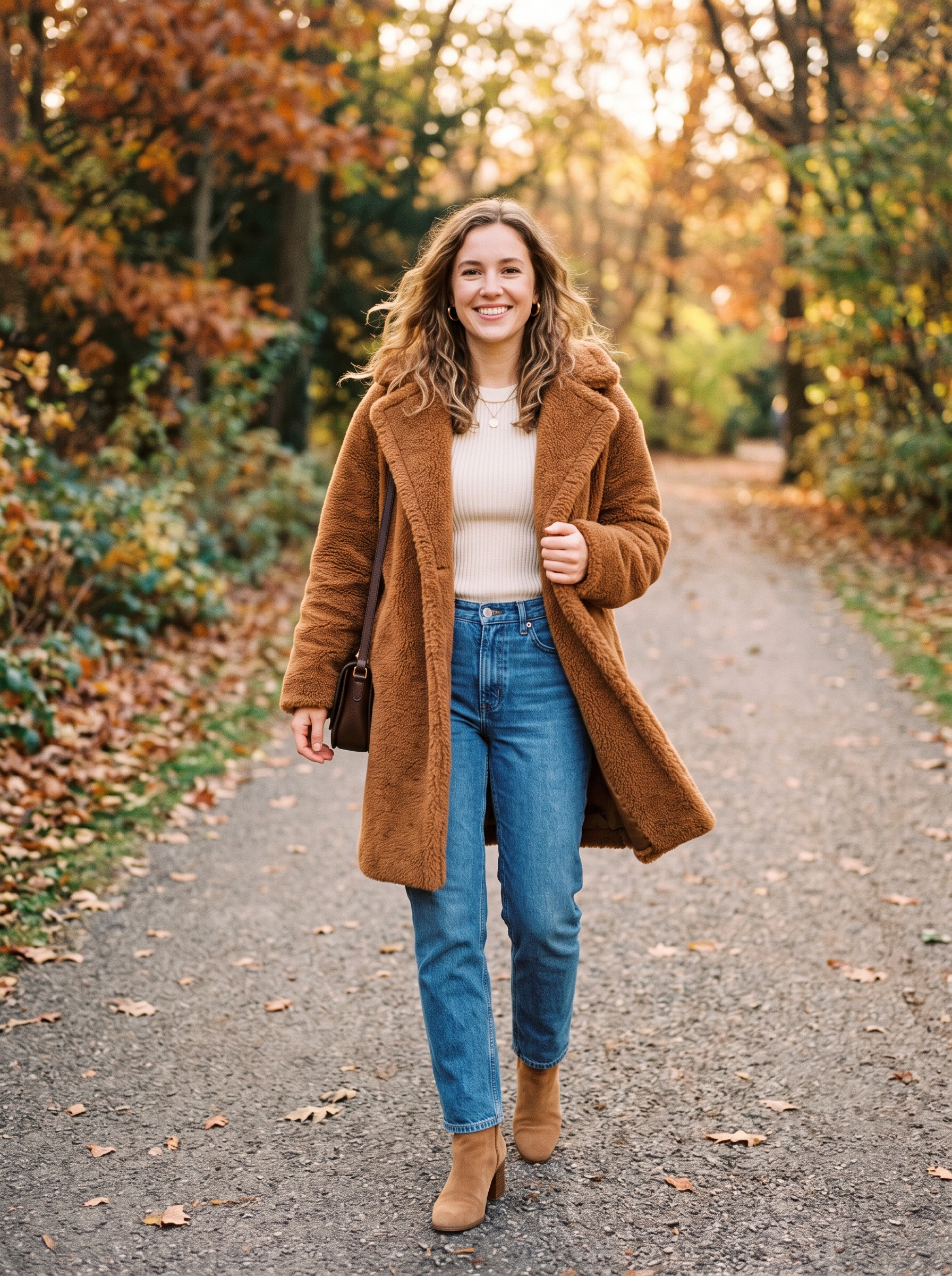 Teddy Coat With Knit Top and Straight Jeans