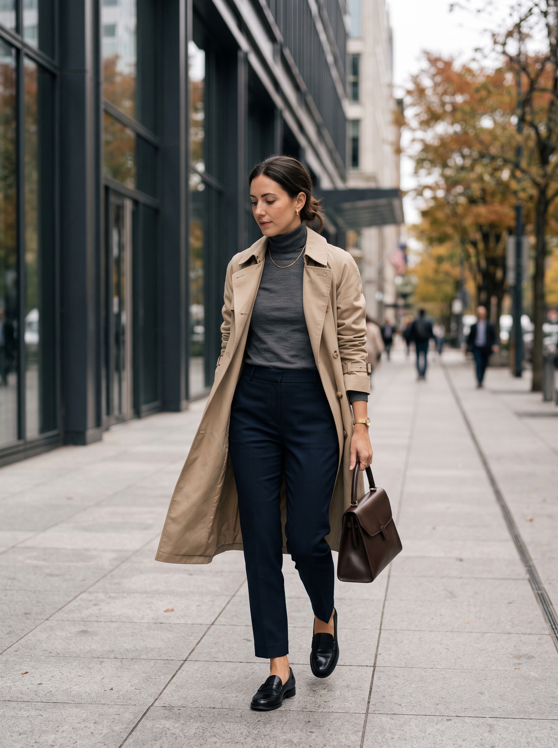 Trench Coat With Knit Top and Ankle Pants