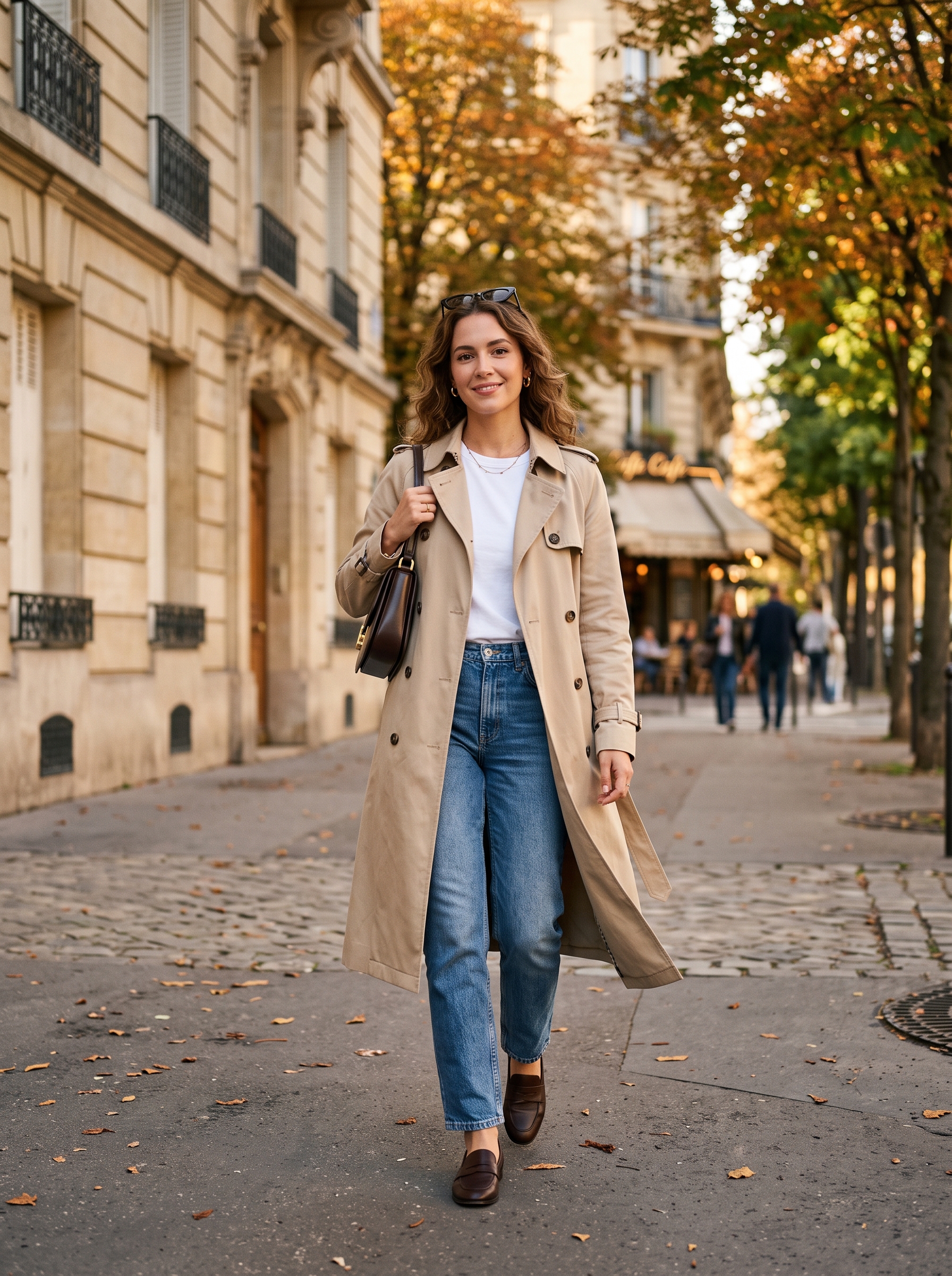 Trench Coat With Straight Jeans and a White Tee