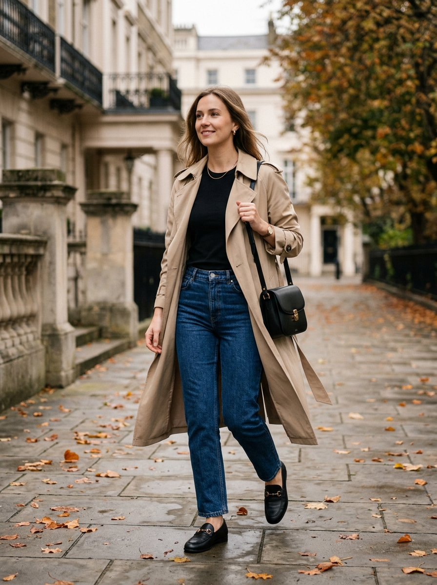 Trench Coat With a Tee and Straight Pants