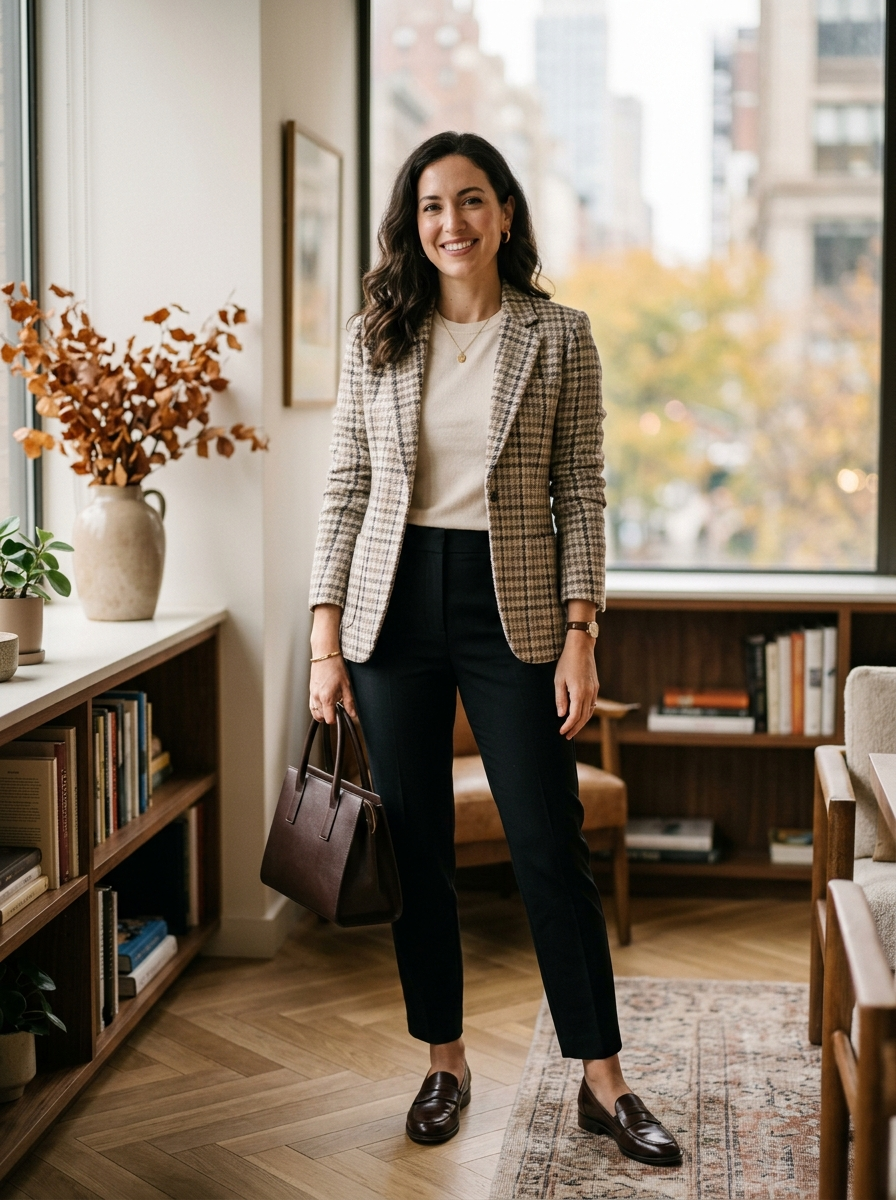 Tweed Jacket With Black Ankle Pants