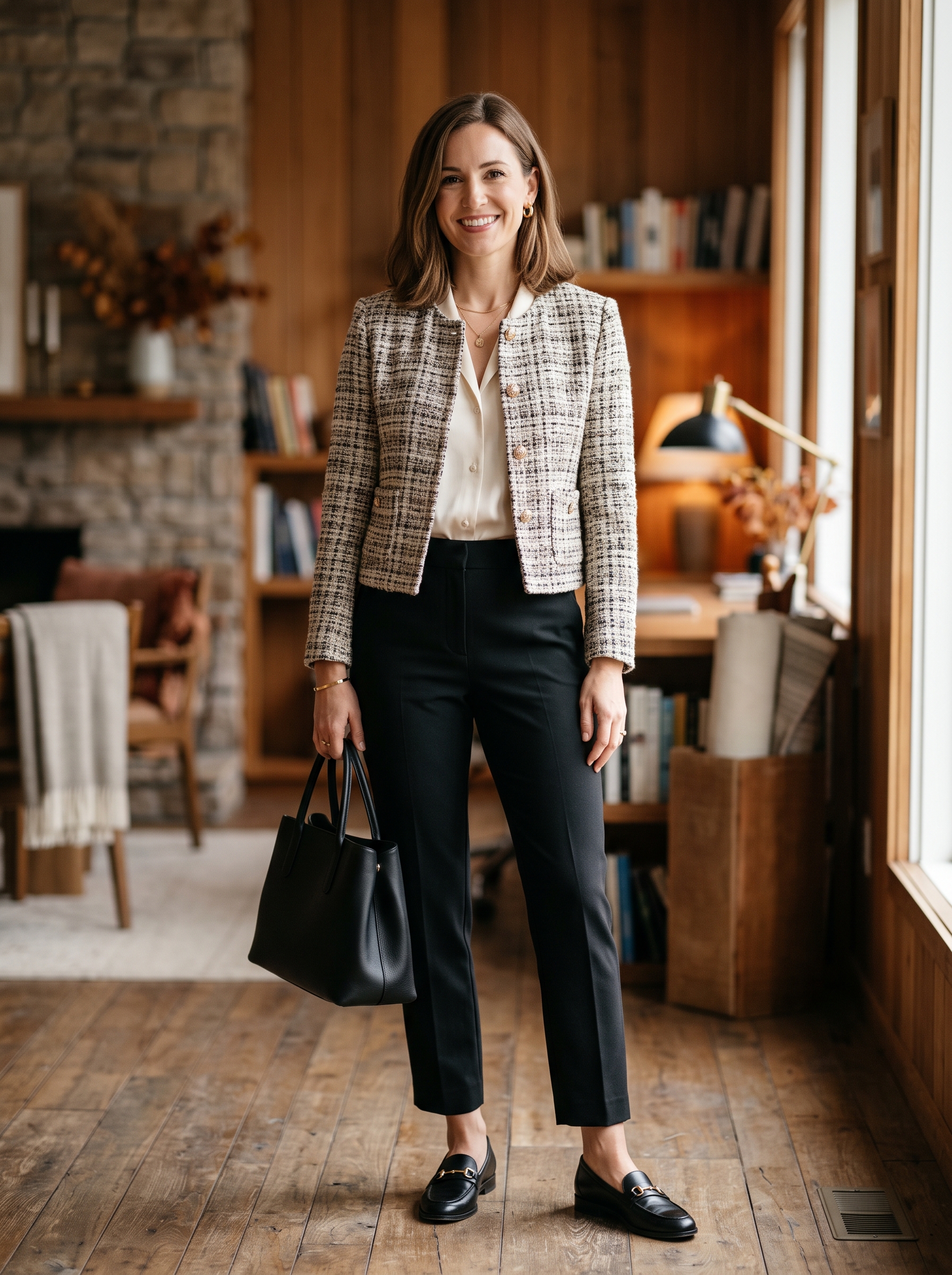 Tweed Jacket With Black Ankle Pants