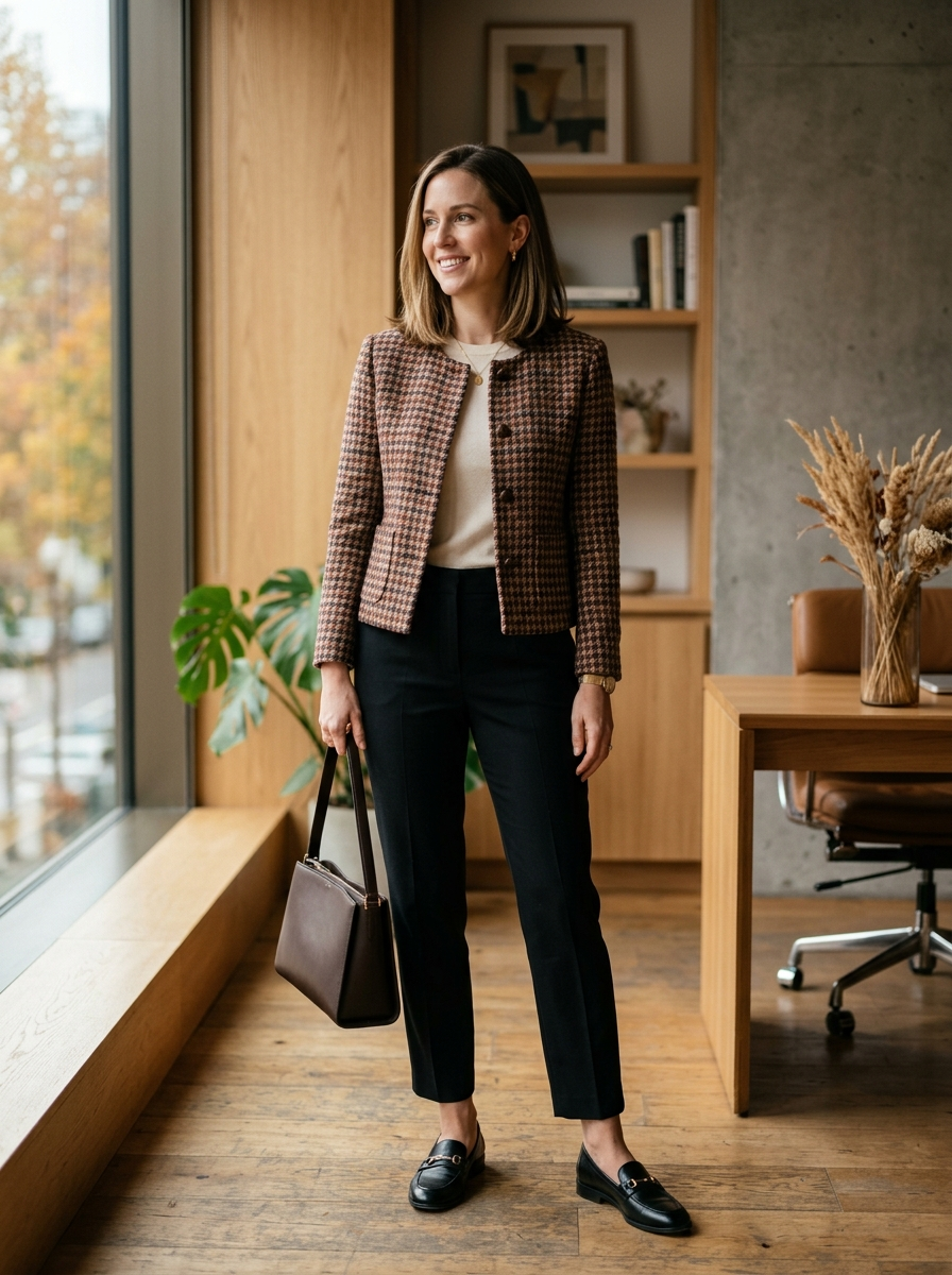 Tweed Jacket With Black Ankle Pants