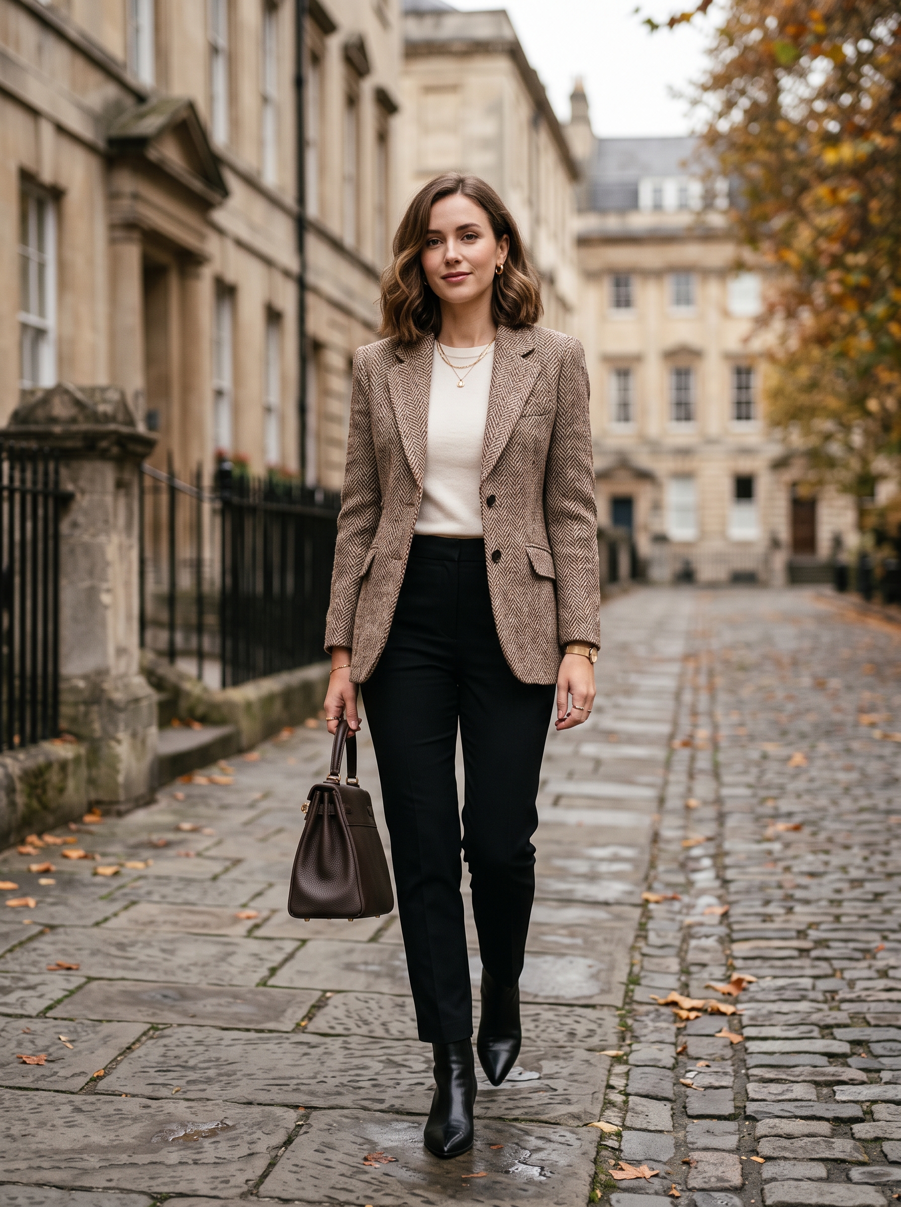 Tweed Jacket With Black Ankle Trousers