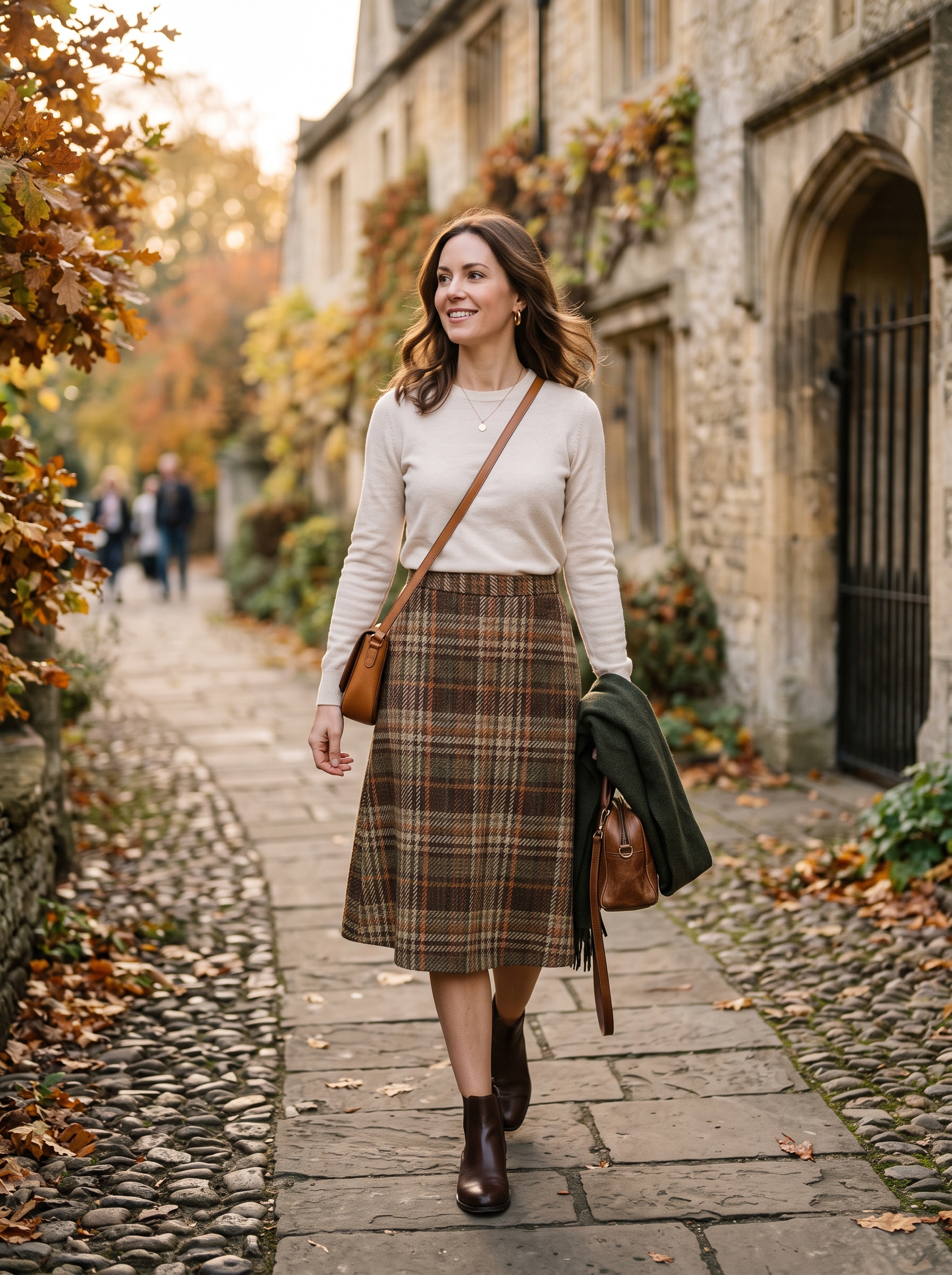 Tweed Skirt With a Lightweight Sweater