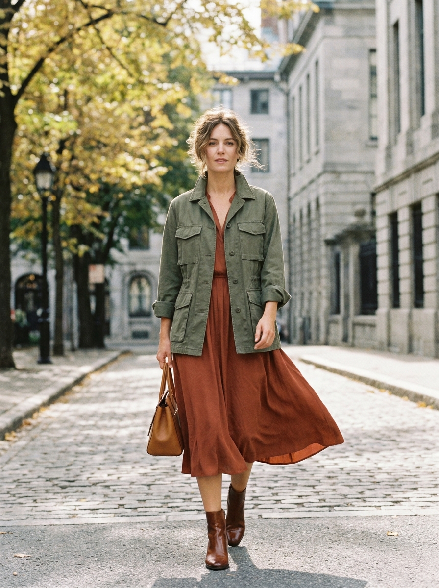 Utility Jacket With Midi Dress