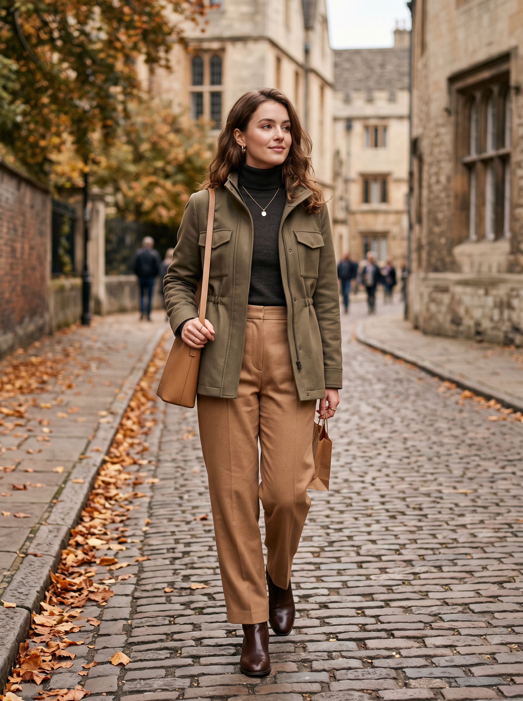 Utility Jacket With Turtleneck and Relaxed Trousers