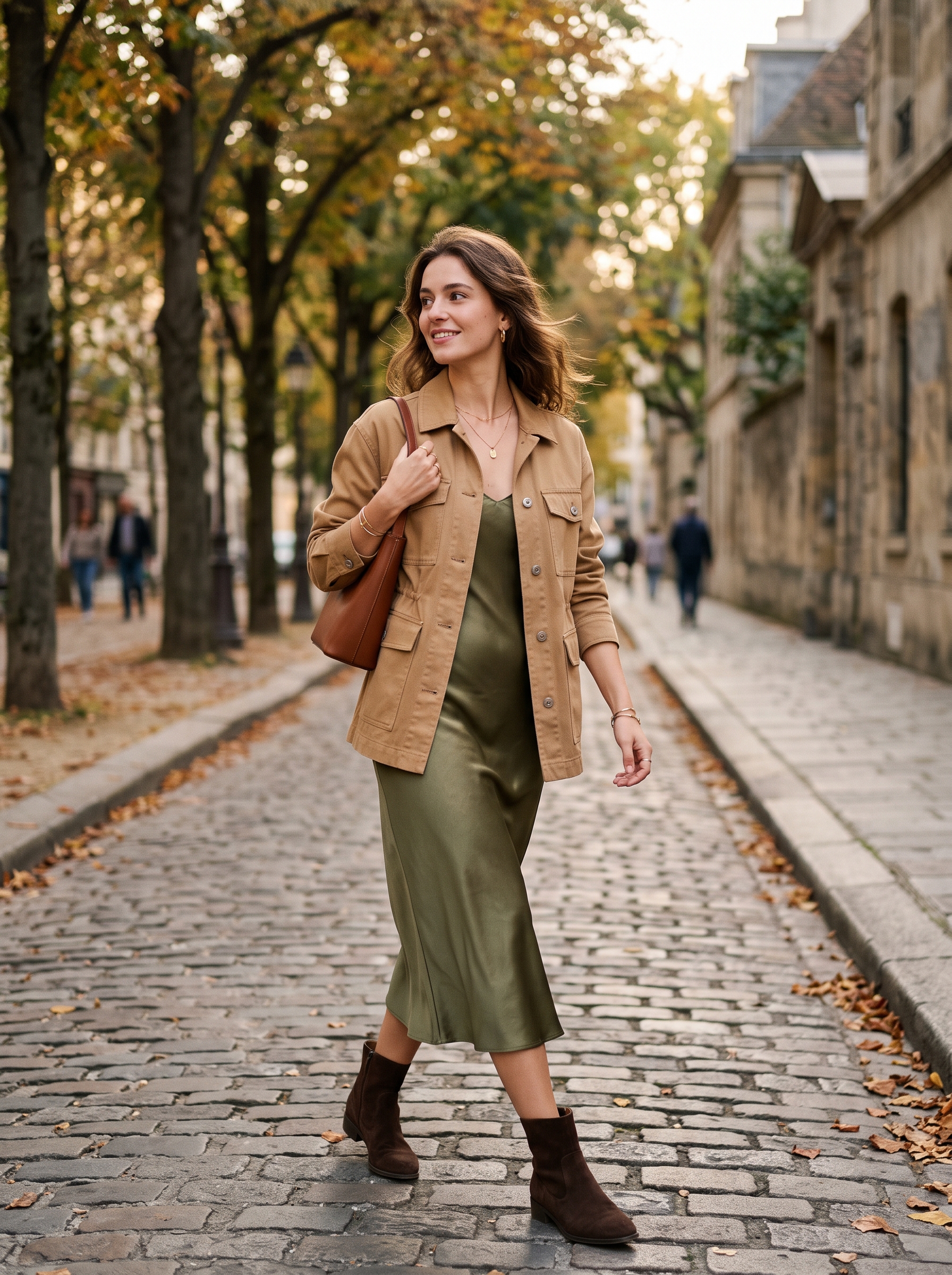 Utility Jacket With a Slip Dress