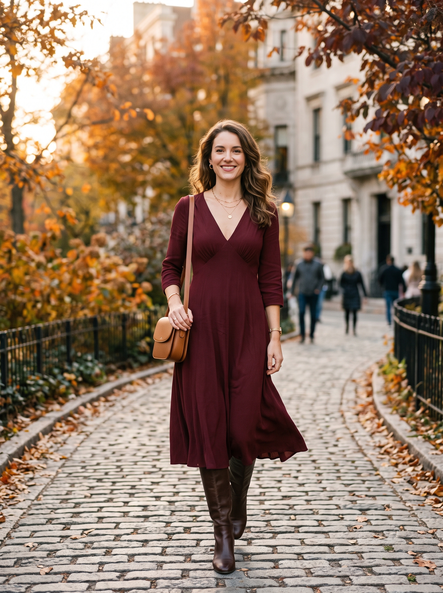 V-Neck Dress With Knee-High Boots