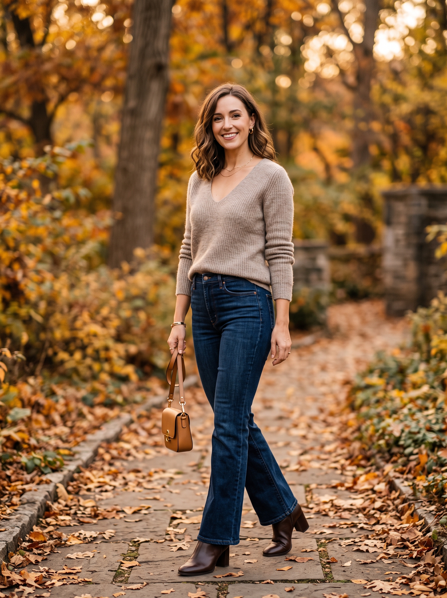 V-Neck Sweater With Bootcut Jeans