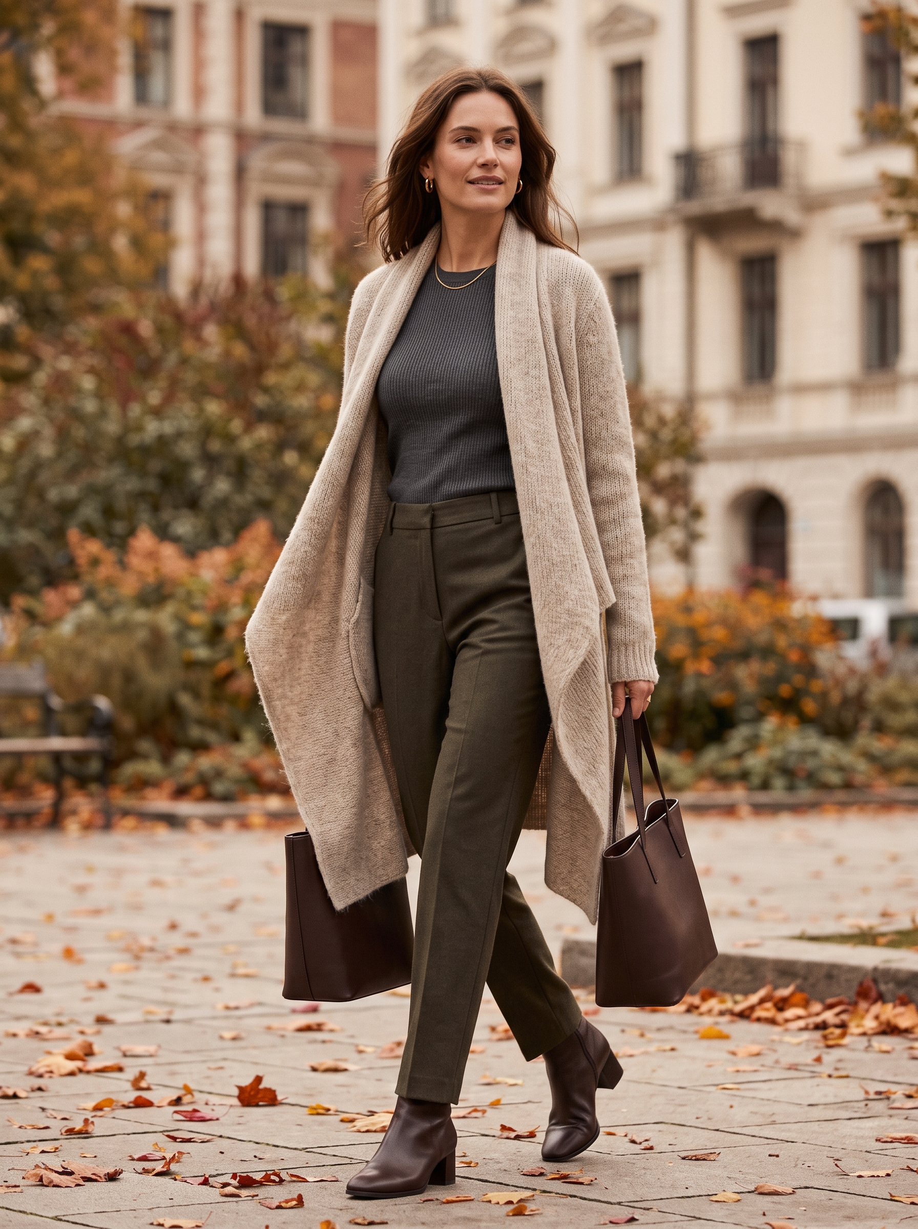 Waterfall Cardigan With Tailored Pants