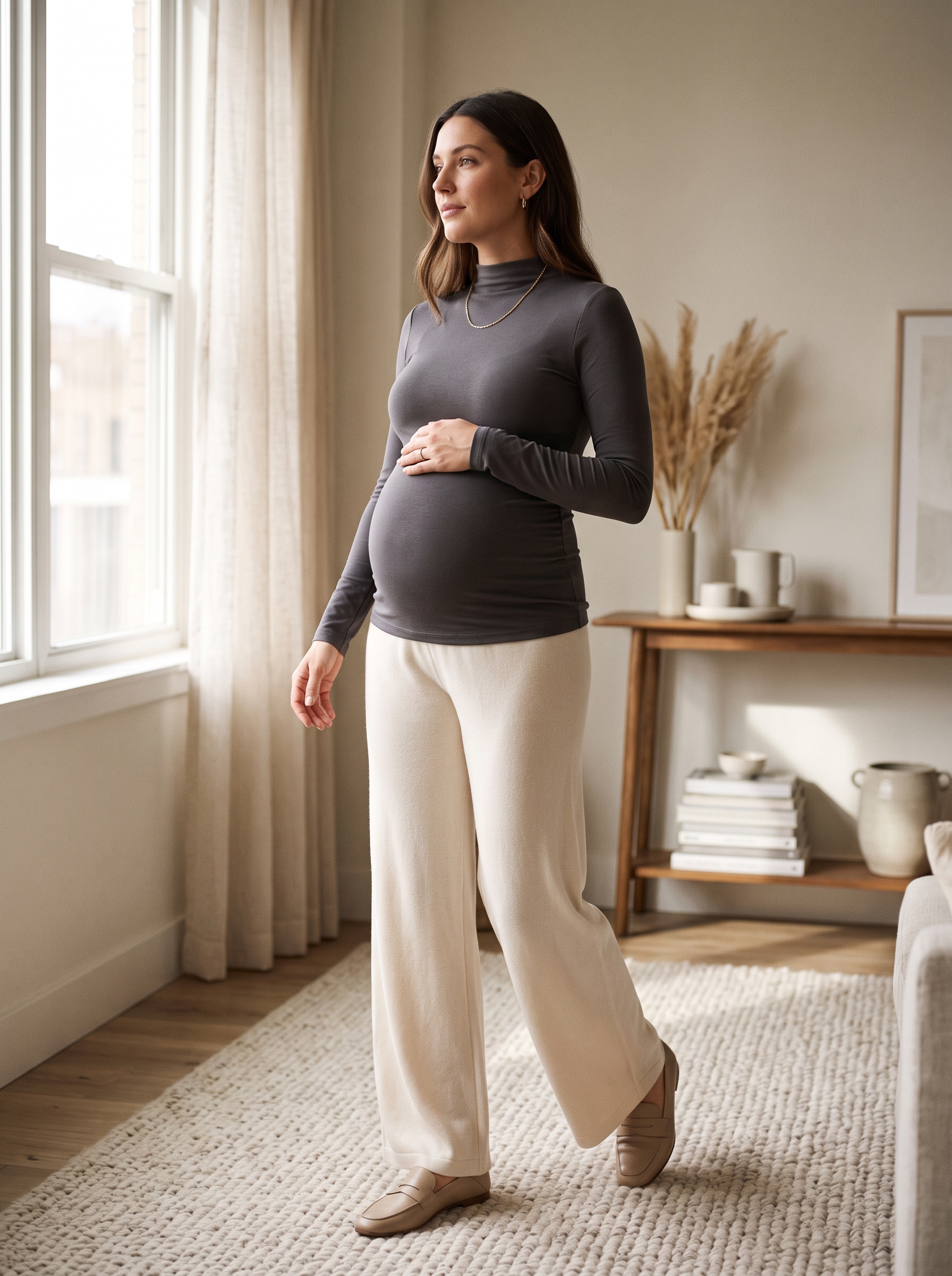 Wide-Leg Knit Pants With Mock-Neck Top
