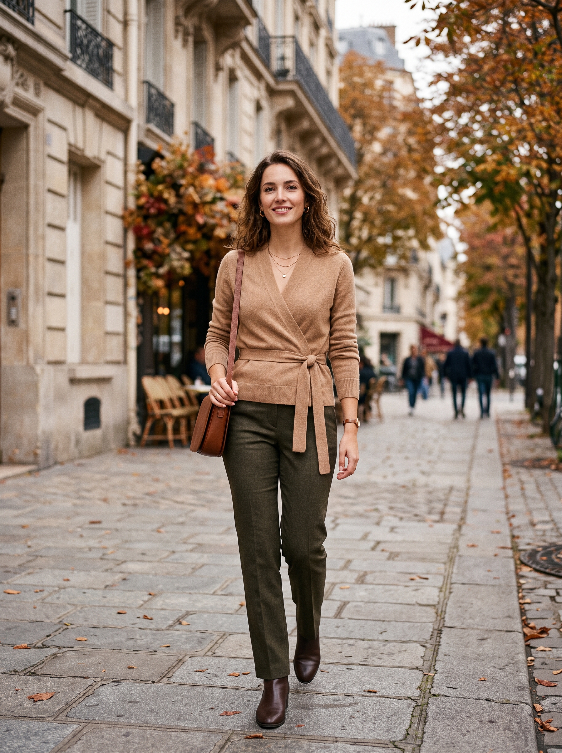Wrap Cardigan With Straight-Leg Trousers