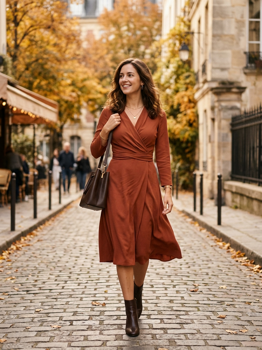 Wrap Dress With Ankle Boots