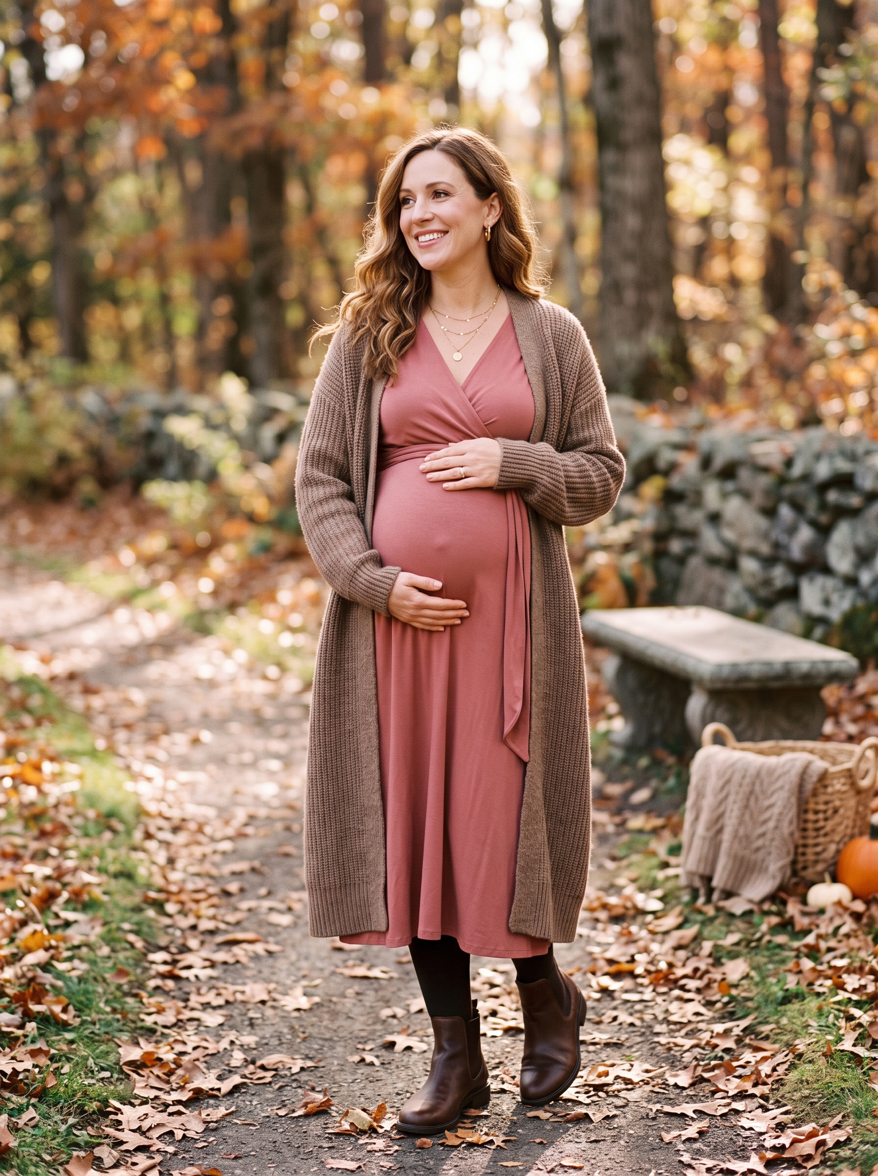 Wrap Maternity Dress With a Long Cardigan