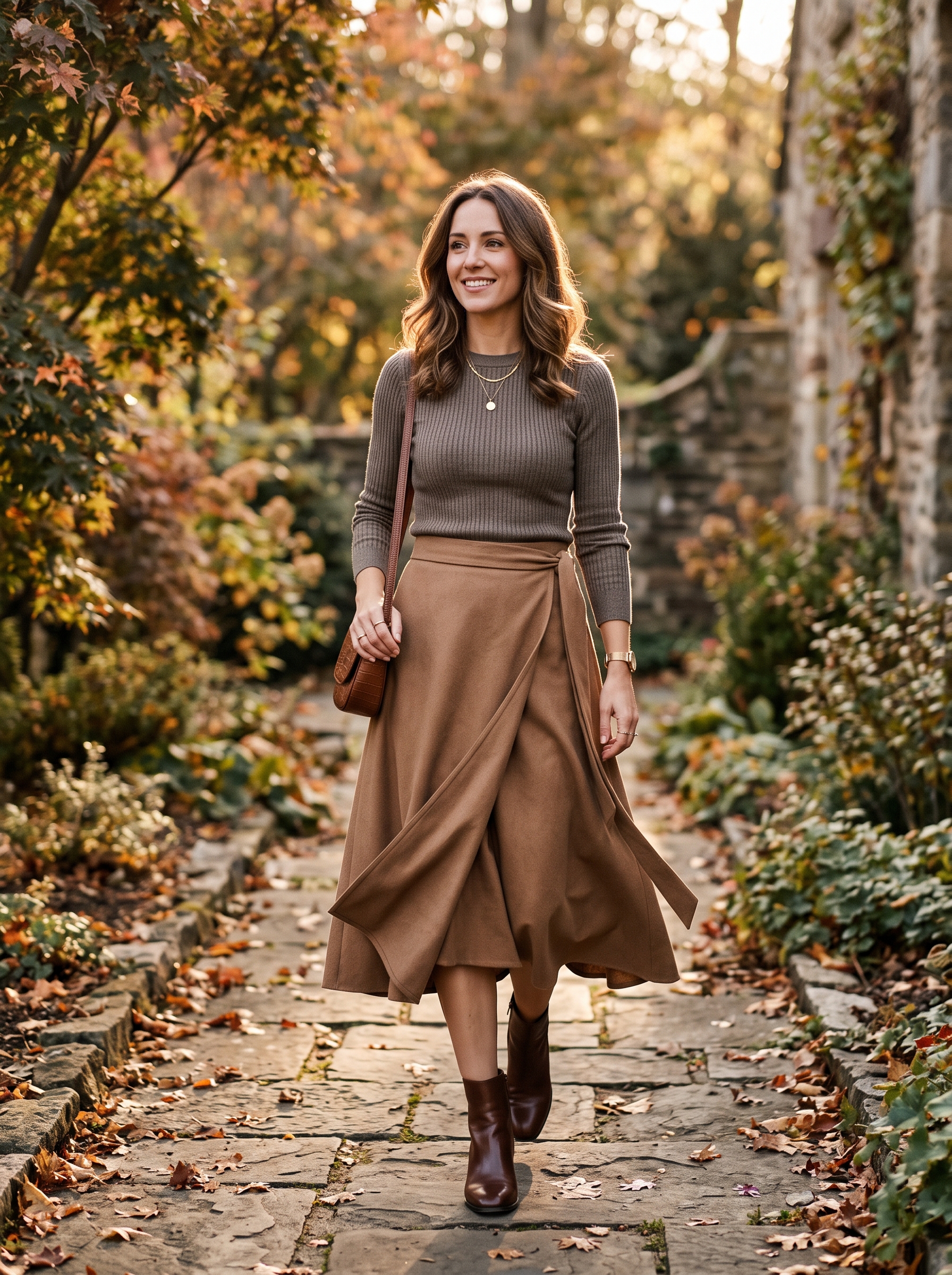 Wrap Skirt With a Ribbed Knit Top