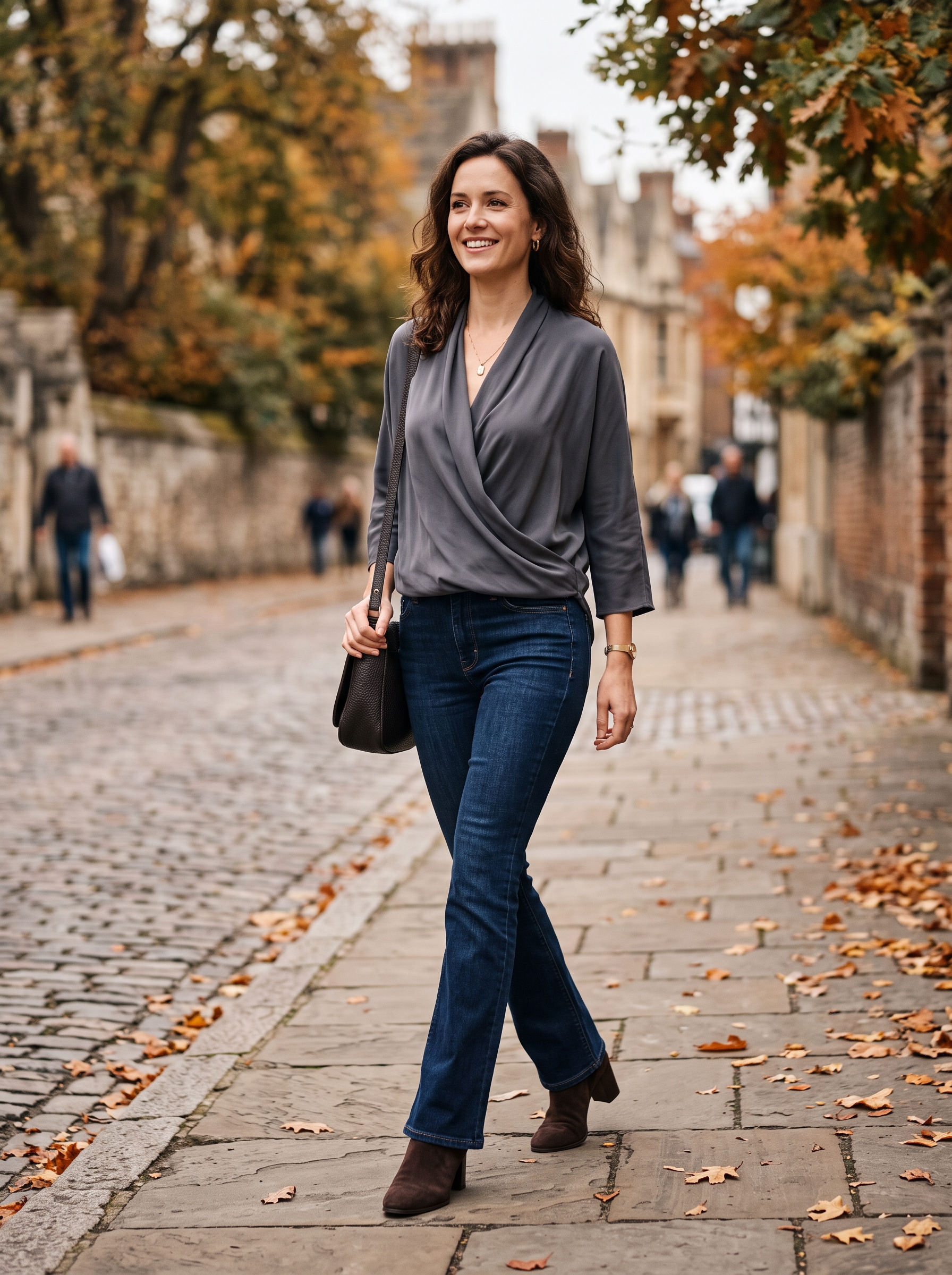 Wrap-Style Top With Bootcut Jeans