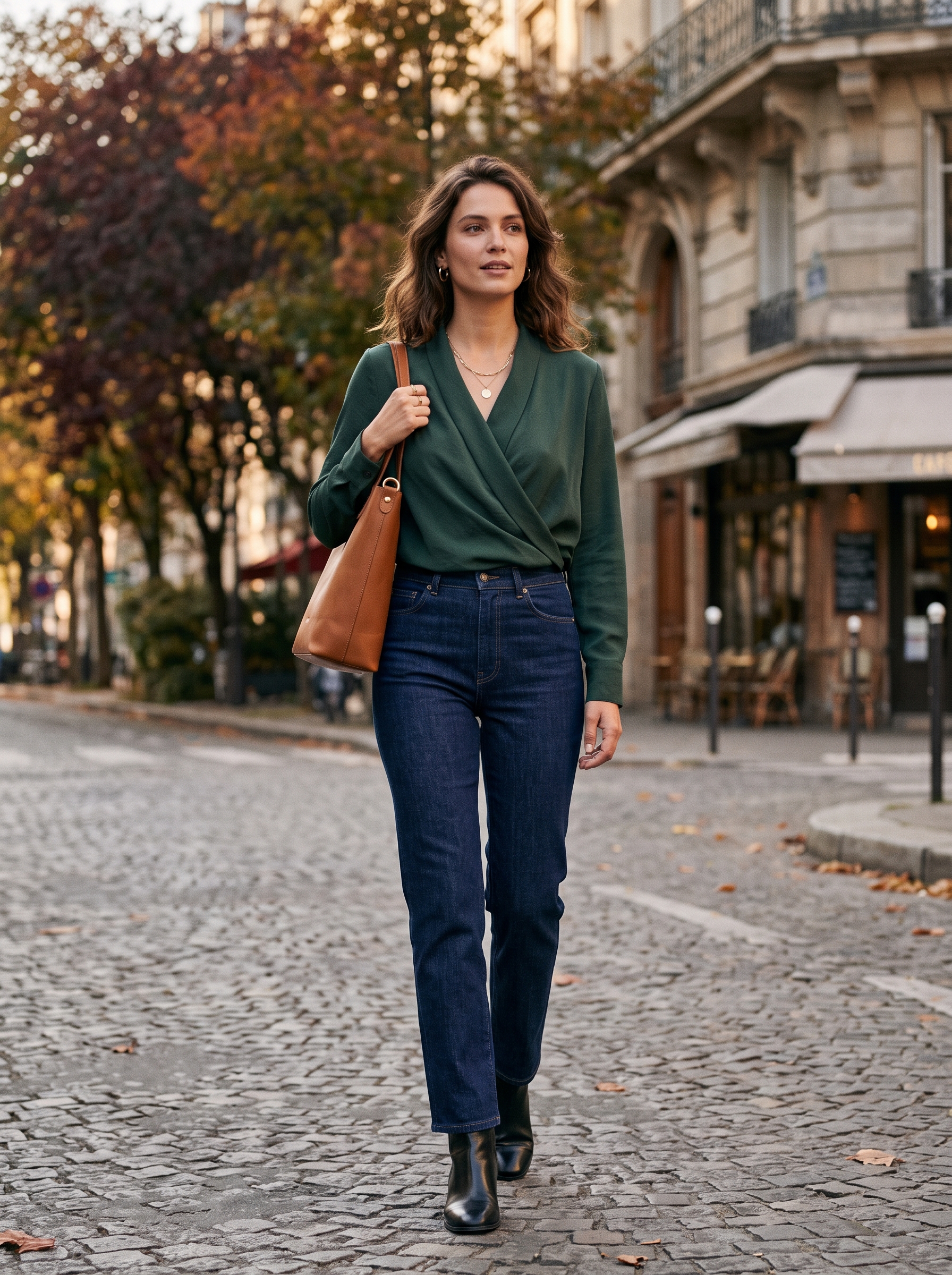 Wrap-Style Top With Dark Denim