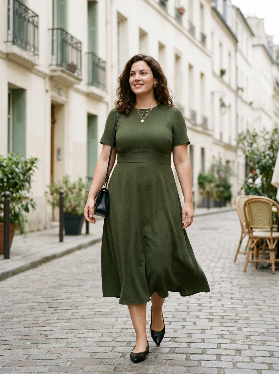 A-Line Midi Dress With a Defined Waist