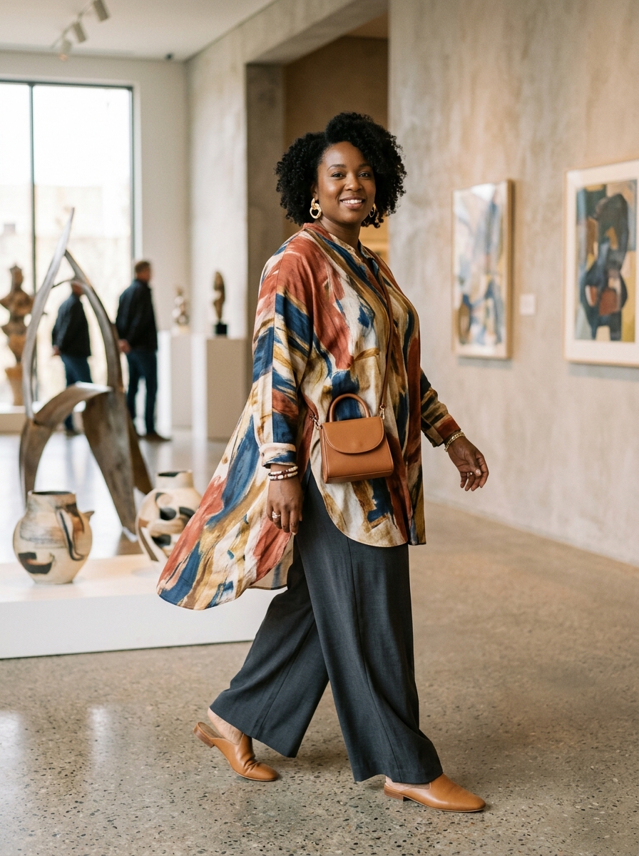Abstract Print Tunic With Wide-Leg Trousers
