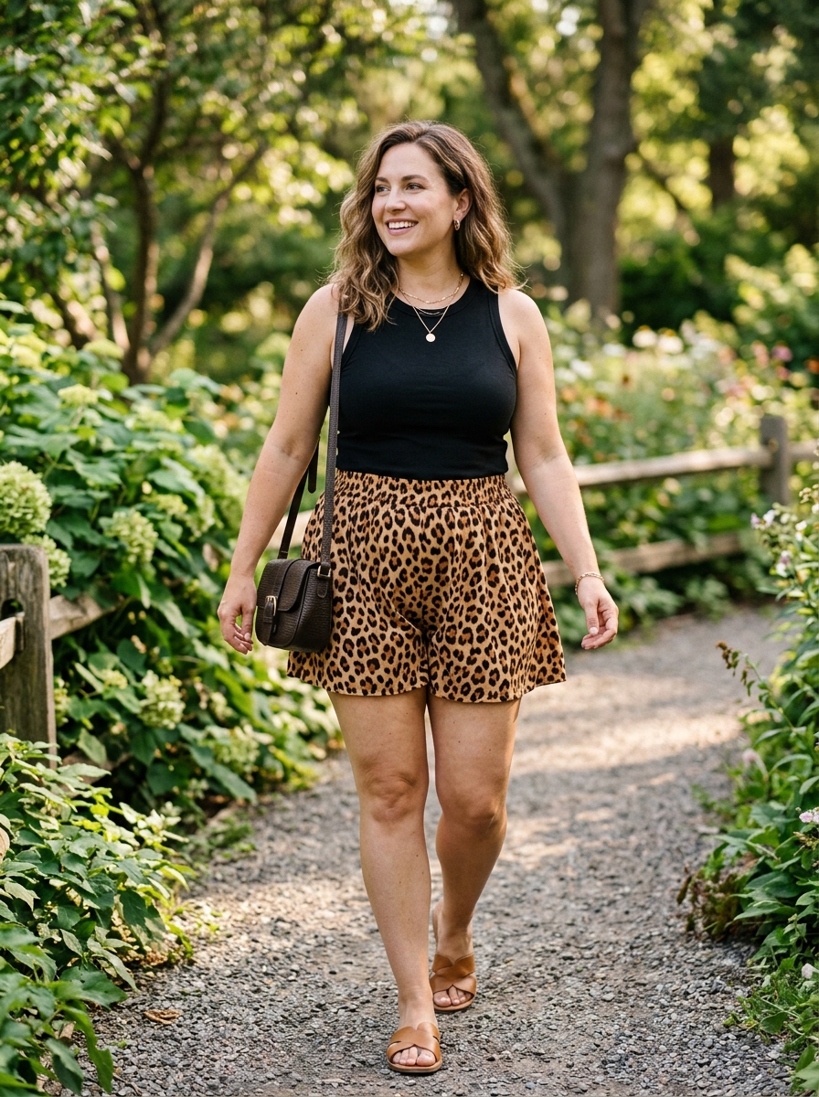 Animal Print Shorts With a Solid Black Tank