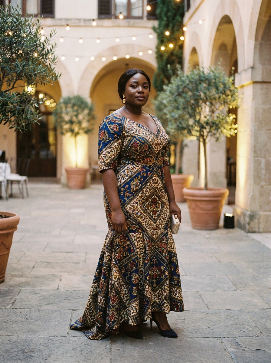 Ankara Mermaid Dress With Elbow Length Sleeves