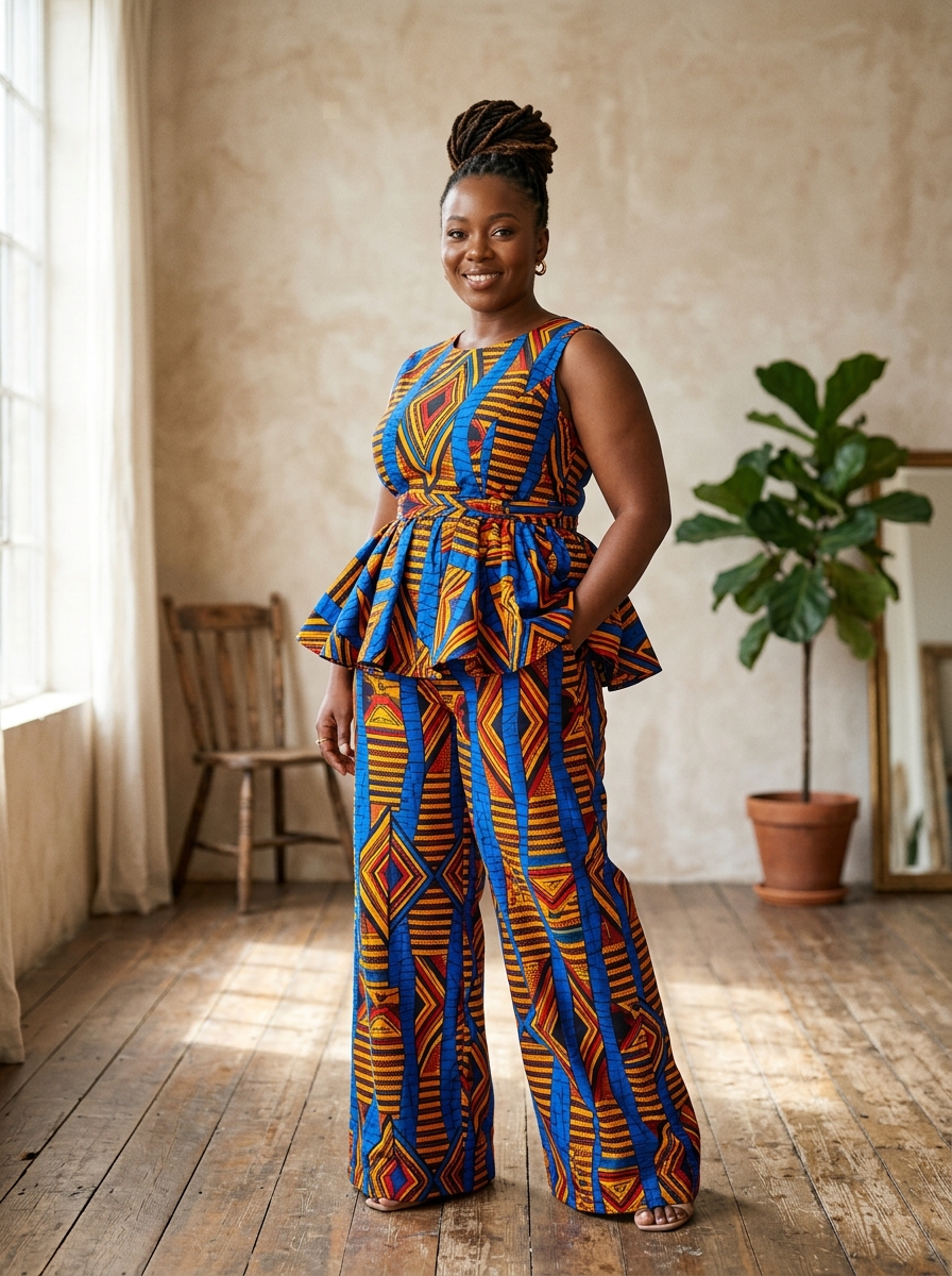 Ankara Peplum Top With Wide-Leg Trousers