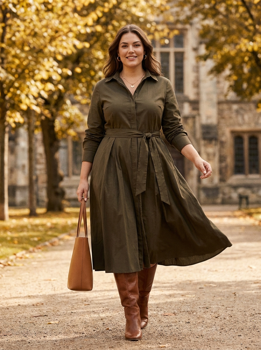 Belted Shirt Dress With a Flowing Midi Skirt