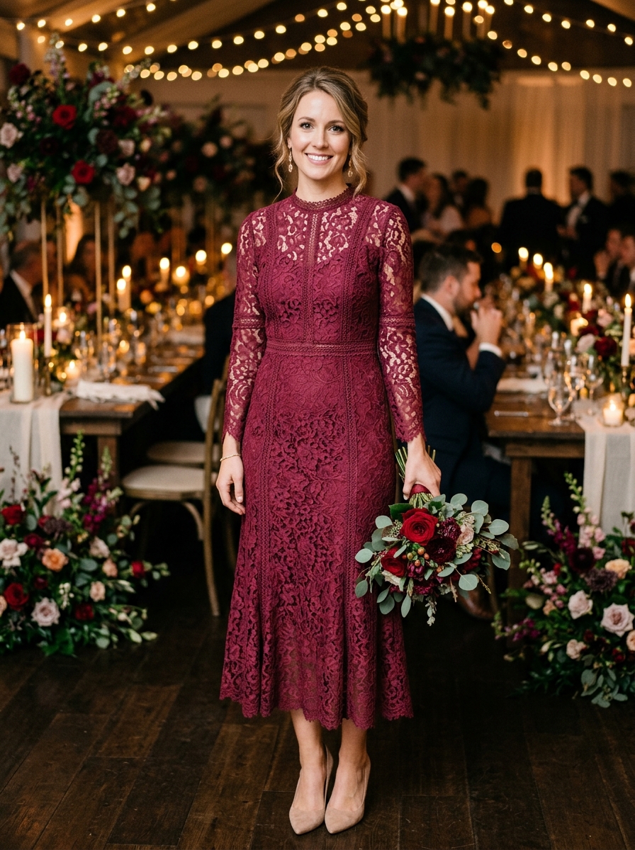 Berry Lace Midi Dress