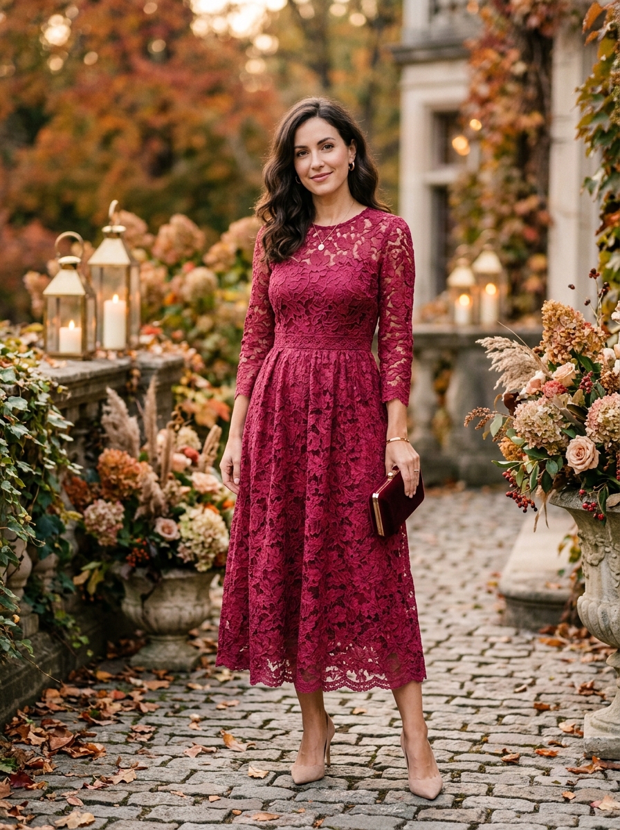 Berry Lace Midi Dress