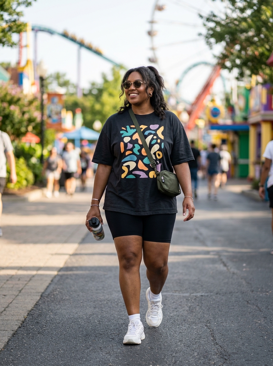 Bike Shorts With Oversized Graphic Tee