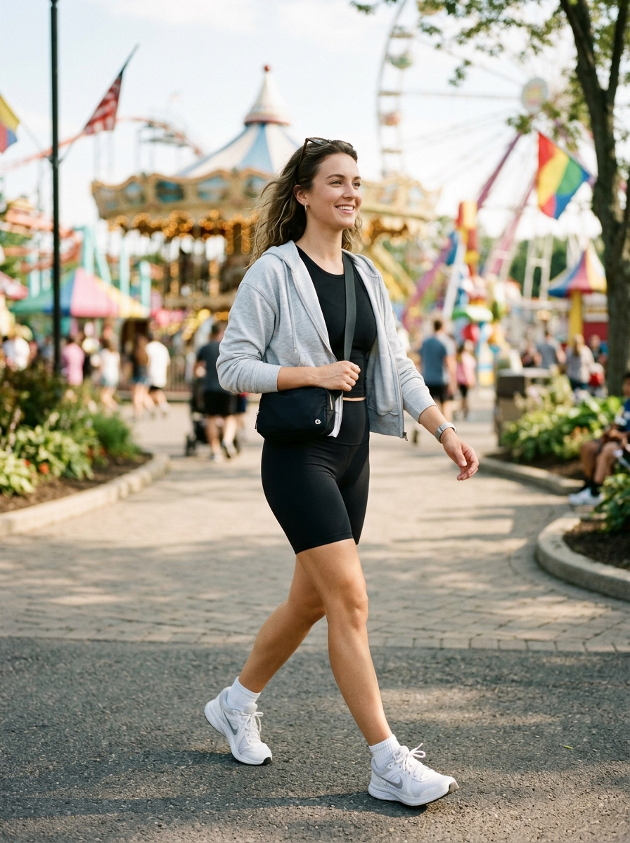 Biker Shorts With Lightweight Zip Hoodie