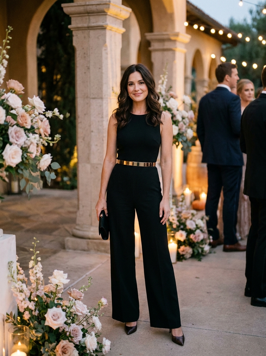 Black Jumpsuit With Metallic Belt