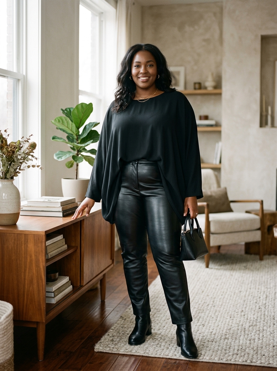 Black Leather Pants With a Soft Tunic