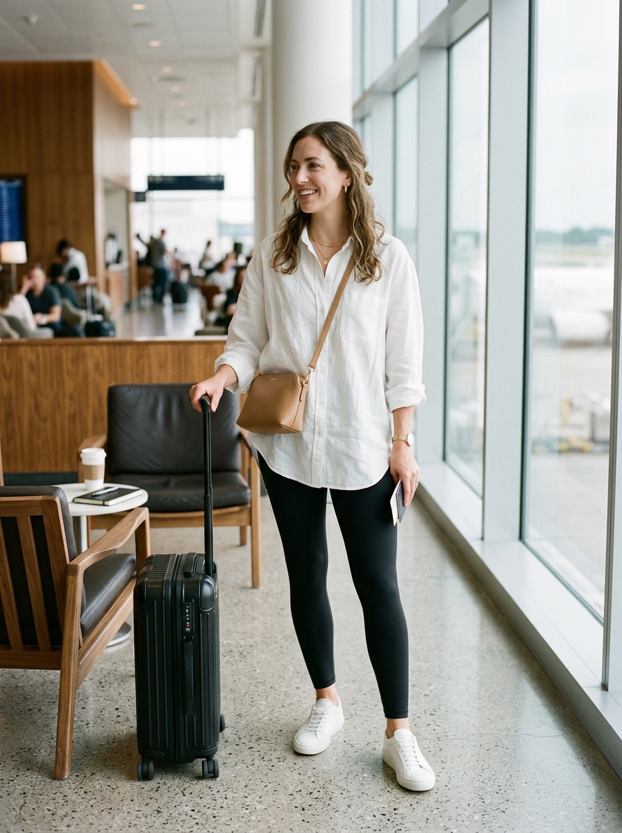 Black Leggings With an Oversized Button-Down