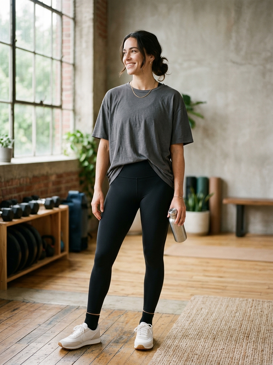 Black Leggings With an Oversized Training Tee