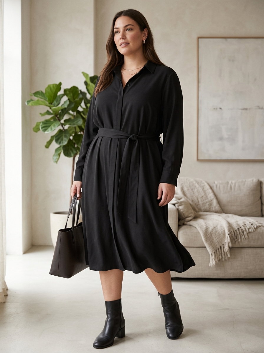 Black Shirt Dress With Ankle Boots
