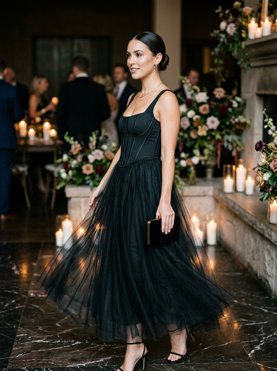 Black Tulle Skirt With a Structured Corset Top