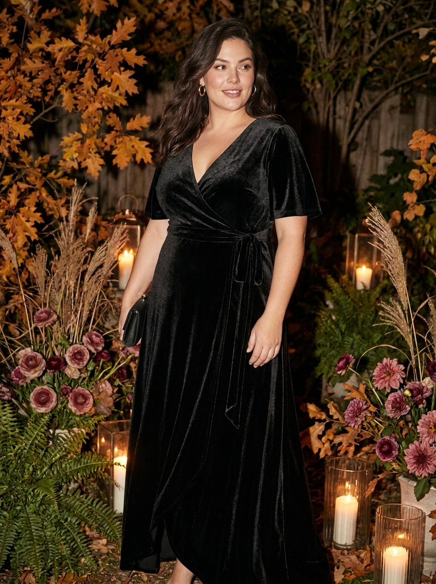 Black Velvet Wrap Maxi Dress