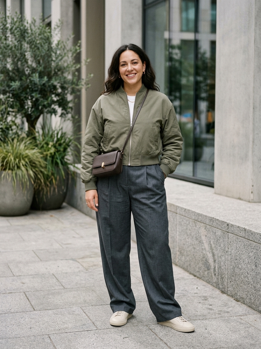 Bomber Jacket With Pleated Trousers