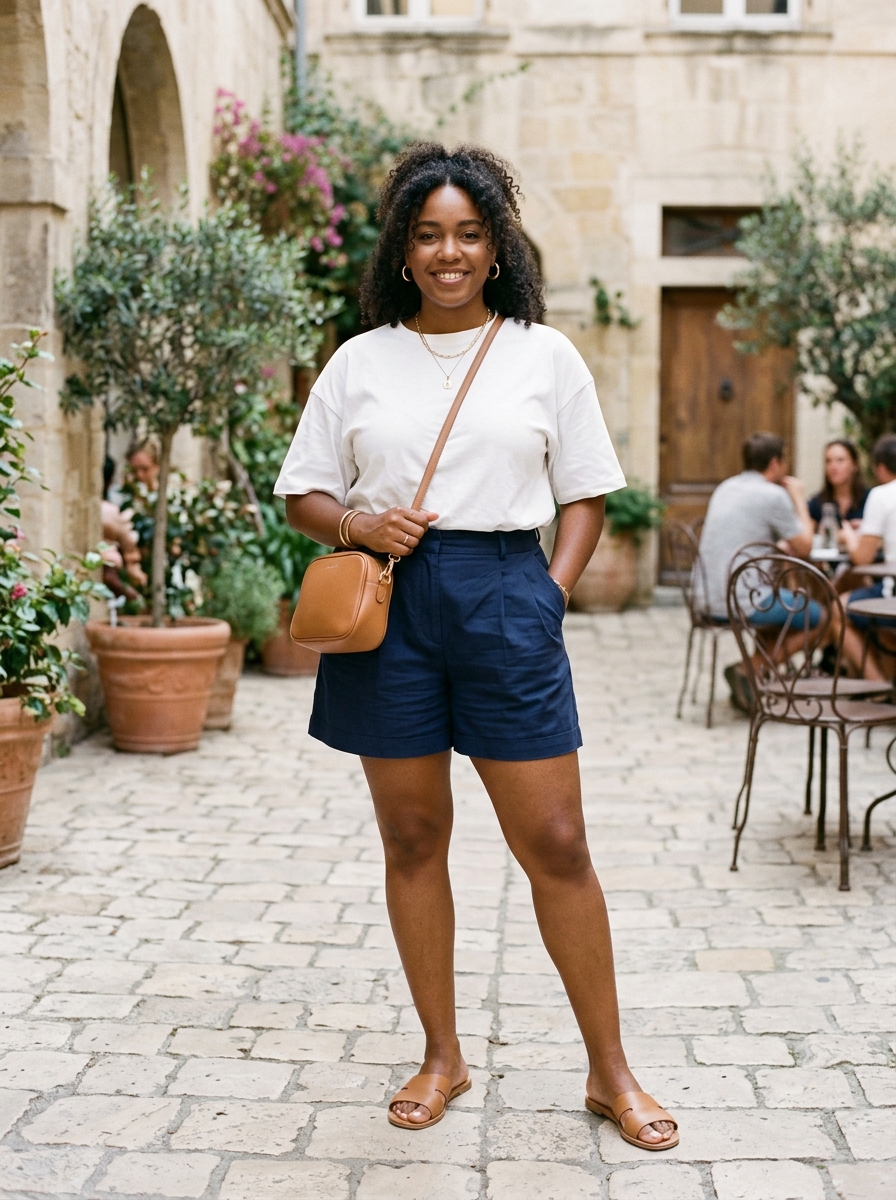 Boxy T-Shirt With Pleated Shorts