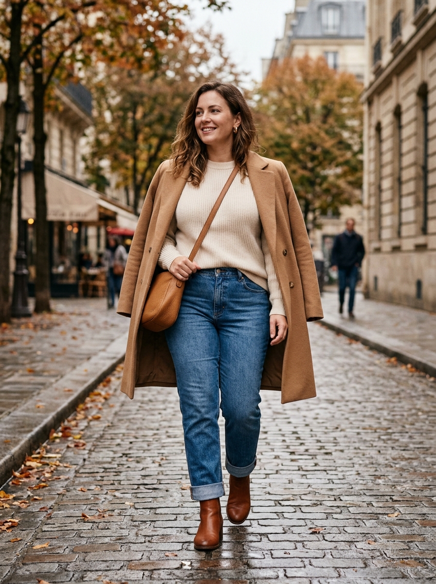 Brown Ankle Boots With Cuffed Denim