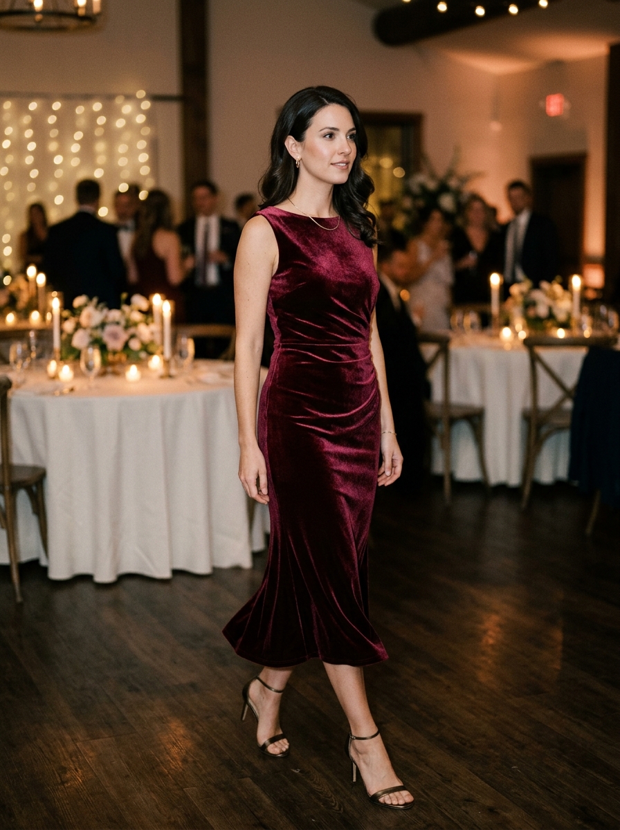 Burgundy Velvet Midi Dress