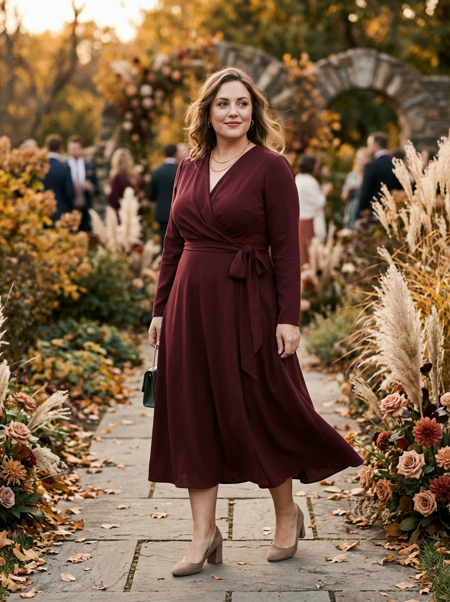 Burgundy Wrap Midi Dress