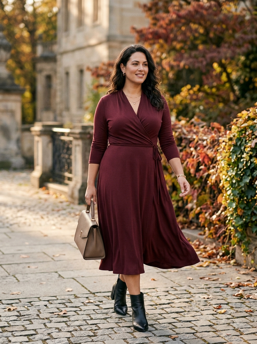 Burgundy Wrap Midi Dress