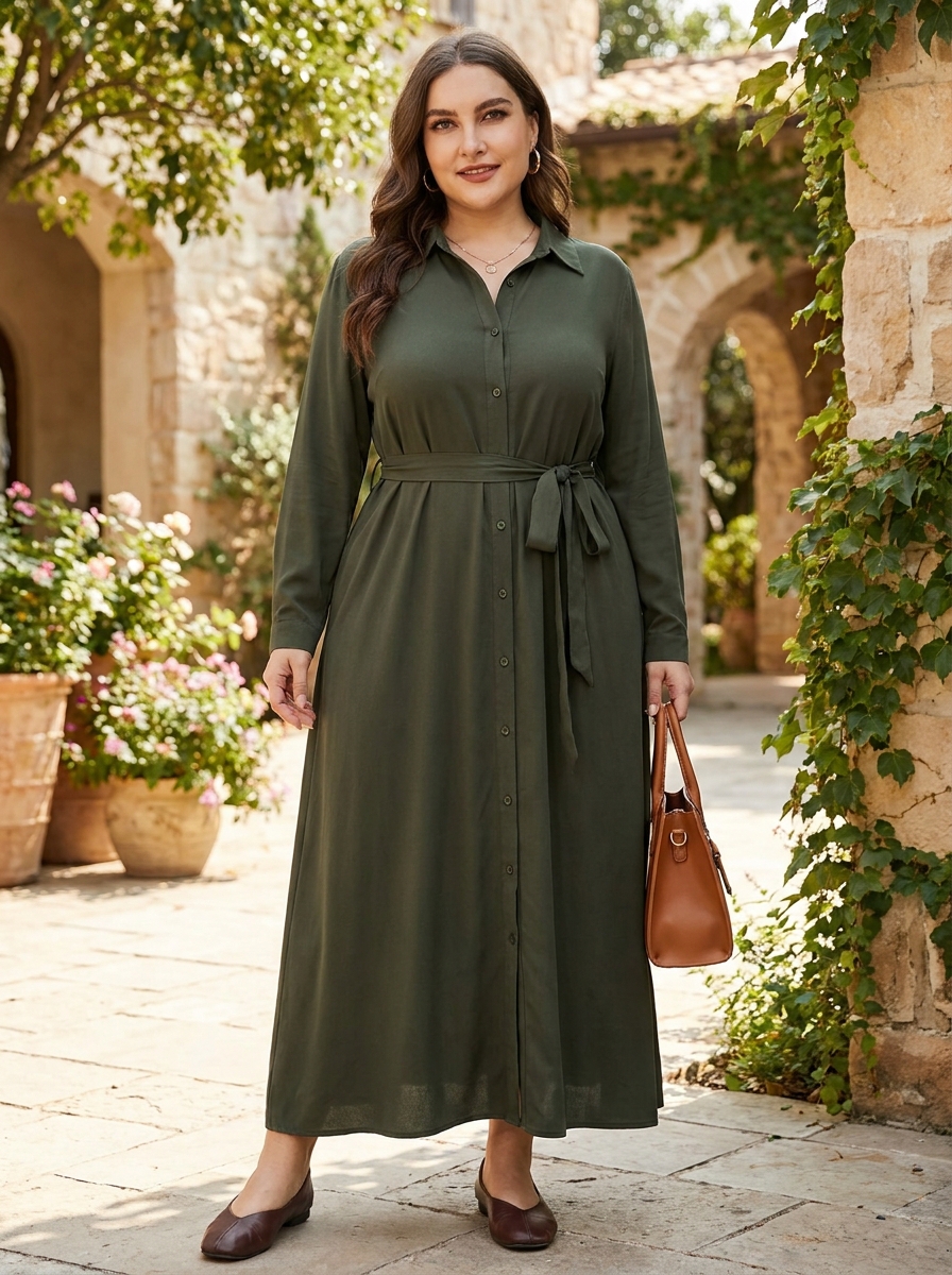 Buttoned Maxi Dress With Waist Tie