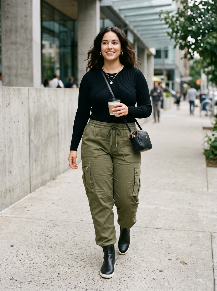 Cargo Pants With Minimal Knit Top