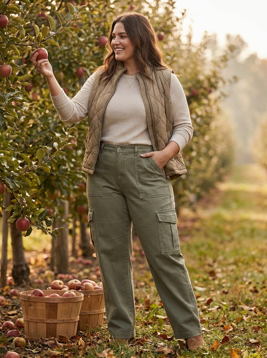 Cargo Pants With a Waffle Knit Top and Quilted Vest