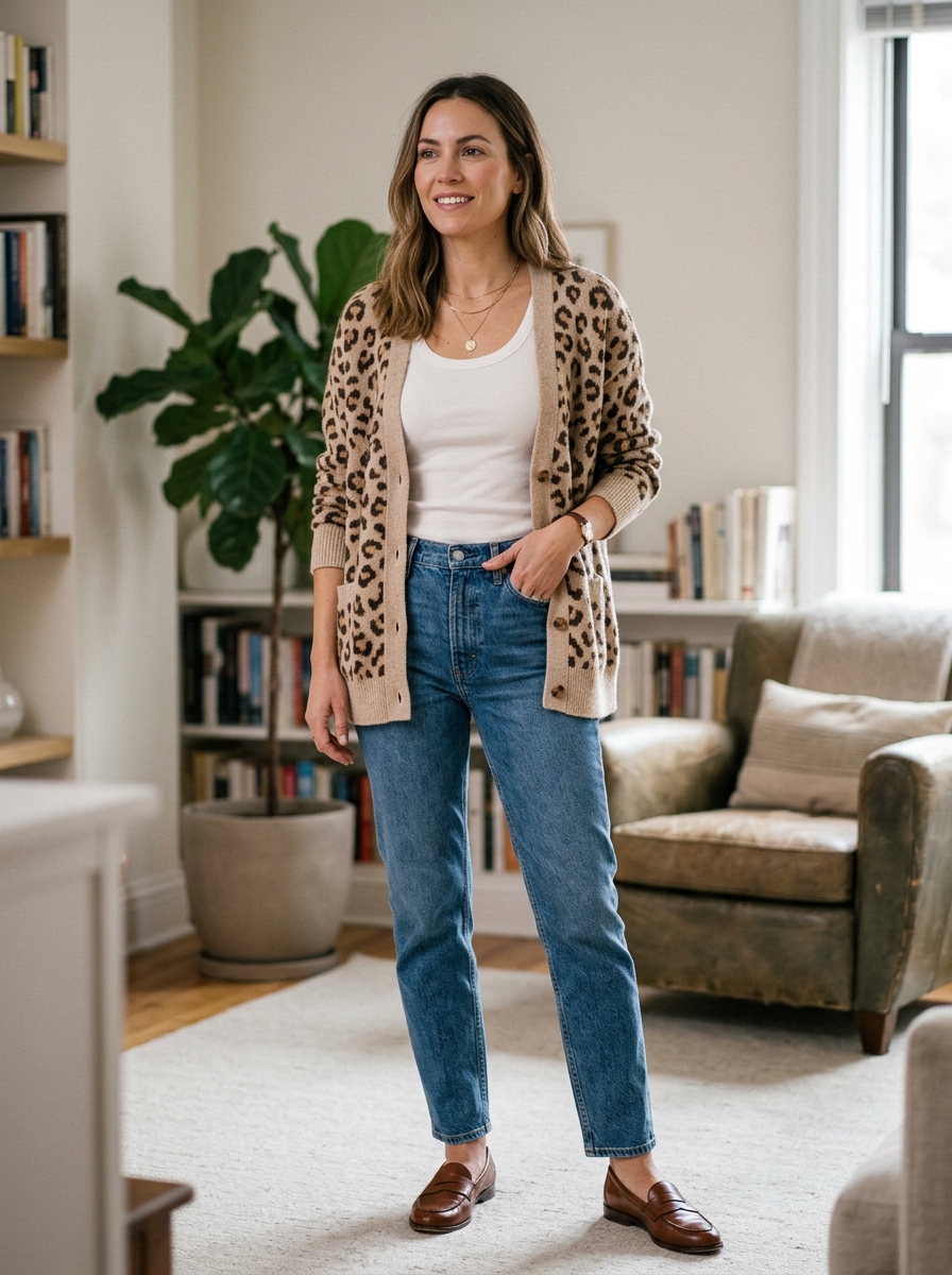 Cheetah Print Cardigan With Jeans