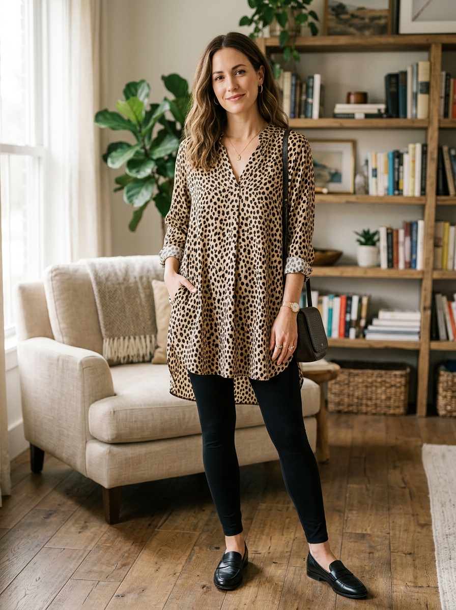 Cheetah Print Tunic With Black Leggings